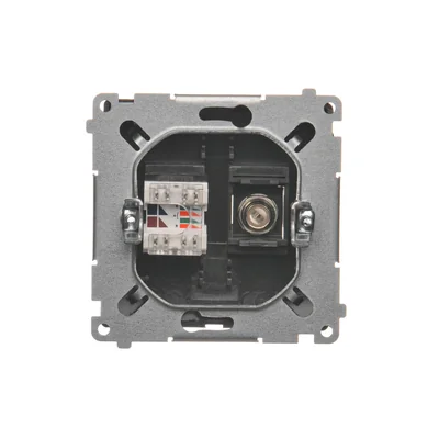 SIMON BASIC Gniazdo antenowe typu „F” + komputerowe RJ45 kategoria 6 grafit mat metalizowany