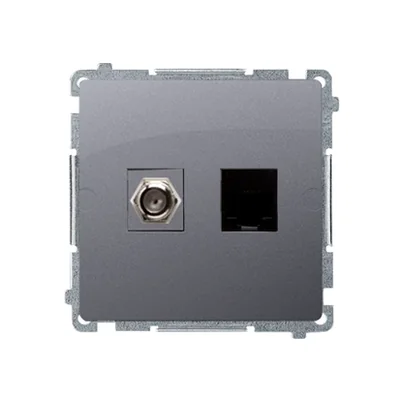 SIMON BASIC Gniazdo antenowe typu „F” + komputerowe RJ45 kategoria 6 inox metalizowany