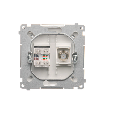 SIMON BASIC Gniazdo antenowe typu "F" + komputerowe RJ45 kategorii 6 (moduł) białe