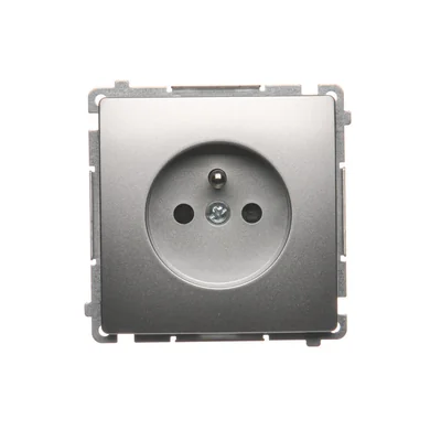 SIMON BASIC Gniazdo wtyczkowe z uziemieniem (moduł) z przesłonami 16A 230V zaciski śrubowe srebrny mat