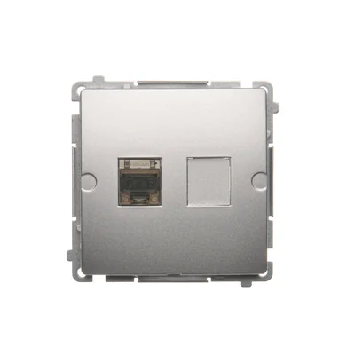 SIMON BASIC Jednoduchá stíněná počítačová zásuvka RJ45, kategorie 6, s protiprachovým krytem (modul), kovová matná stříbrná