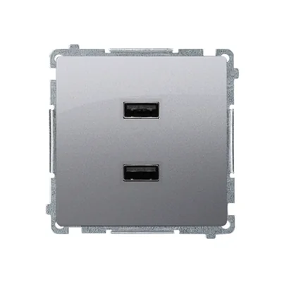 SIMON BASIC Ładowarka USB podwójna inox metalizowany