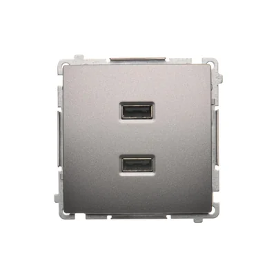 SIMON BASIC Ładowarka USB podwójna inox metalizowany