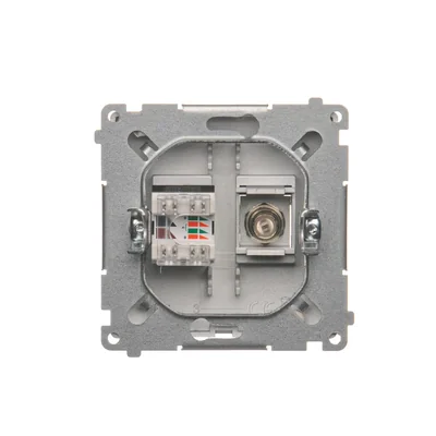 SIMON BASIC Presa antenna tipo "F" + presa computer RJ45, categoria 6, argento metallizzato opaco