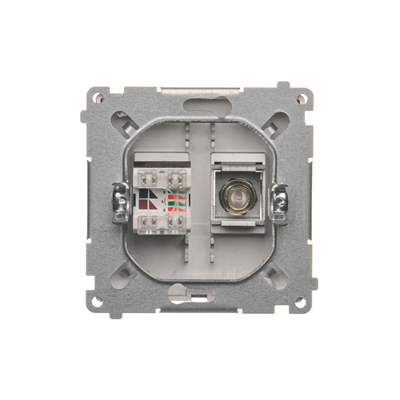 SIMON BASIC Presa antenna tipo "F" + presa computer RJ45, categoria 6, inox metallizzato