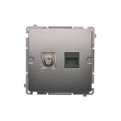 SIMON BASIC Presa antenna tipo "F" + presa computer RJ45, categoria 6, inox metallizzato