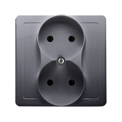 SIMON BASIC Presa doppia spina senza messa a terra, completa, 16A 230V, argento opaco