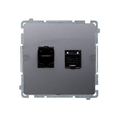 SIMON BASIC Presa per computer doppia RJ45, categoria 6, con copertura antipolvere (modulo), argento opaco, metallizzato