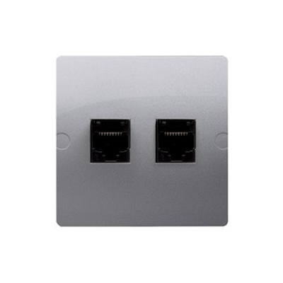 SIMON BASIC Presa per computer RJ45, categoria 5e + presa telefonica RJ11 (modulo), argento metallizzato opaco