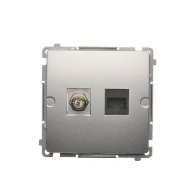 SIMON BASIC Prise antenne type "F" + ordinateur RJ45 catégorie 6 argent mat métallisé