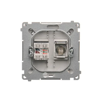 SIMON BASIC Prise antenne type "F" + ordinateur RJ45 catégorie 6 inox métallisé