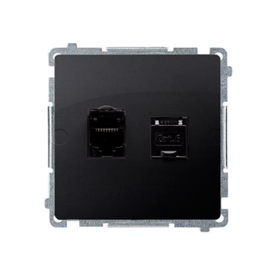 SIMON BASIC Prise informatique double blindée RJ45 catégorie 6 avec cache anti-poussière (module) graphite mat métallisé