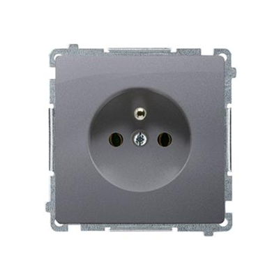 SIMON BASIC Prise simple avec mise à la terre et obturateurs pour chemins de courant 16A 250V argent mat