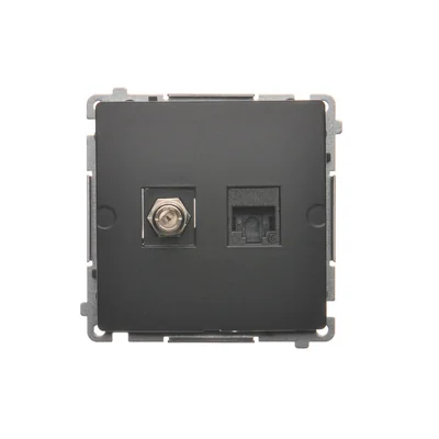SIMON BASIC Розетка для антени типу "F" + комп'ютерна RJ45 категорія 6 графіт мат металік