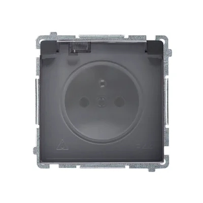 SIMON BASIC Single socket outlet in IP44 version - transparent cover, graphite matt, metallised 16A