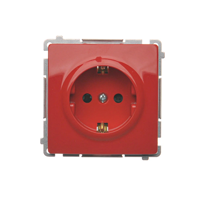 SIMON BASIC Single socket outlet with earthing, Schuko type, with shutters for current paths, red 16A