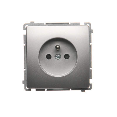 SIMON BASIC Socket with earthing (module) with shutters 16A 230V screw terminals silver matt
