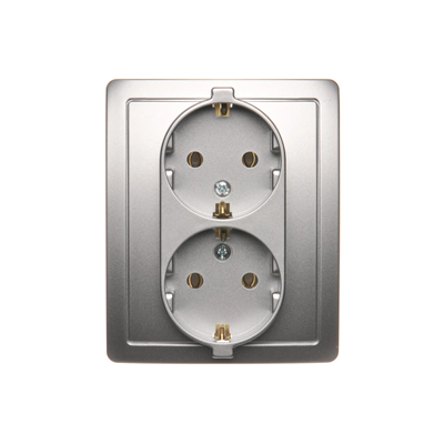 SIMON BASIC Socket with earthing Schuko double silver matt