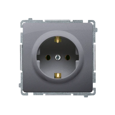 SIMON BASIC Socket with earthing Schuko (module) with shutters 16A 230V screw terminals silver matt