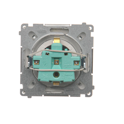 SIMON BASIC Socket with earthing Schuko (module) with shutters 16A 230V screw terminals silver matt