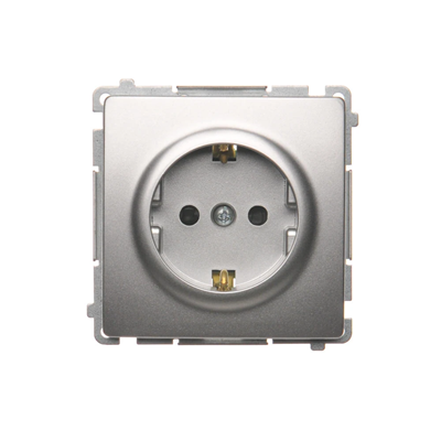 SIMON BASIC Socket with earthing Schuko (module) with shutters 16A 230V screw terminals silver matt