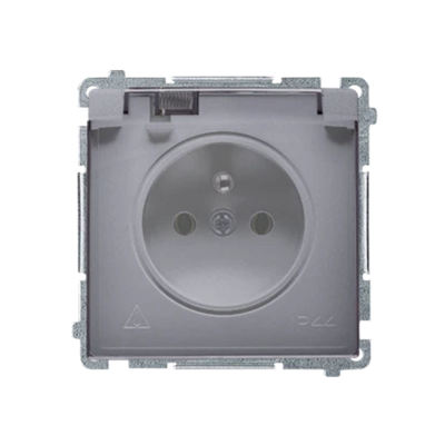 SIMON BASIC Socket with grounding, with a shutter for current paths, splash-proof IP44 (module), 16A, 250V~, silver matt