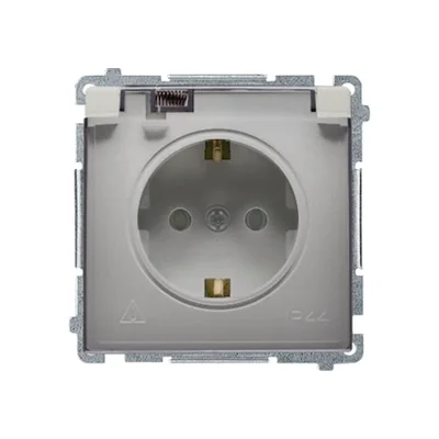 Simon Basic WMBW-53111x-H011 Schuko socket for IP44 version with shutters (module) 16A, 250V~, screw terminals; satin. Transparent flap