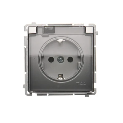 Simon Basic WMBW-73111x-4011 Schuko-Steckdose für IP44 (Modul), 16 A, 250 V~, Schraubklemmen; matt silber. Transparente Klappe