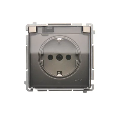 Simon Basic WMBW-73111x-H011 Schuko socket for IP44 version (module) 16A, 250V~, screw terminals; satin. Transparent flap