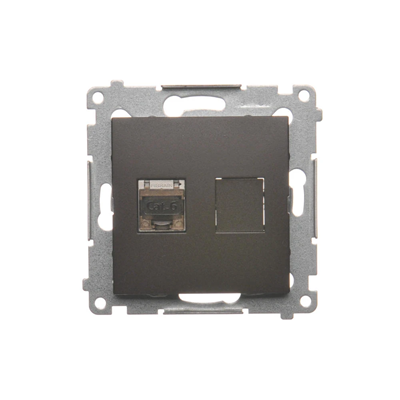 Single computer socket RJ45 cat. 6 shielded with anti-dust cover (module) brown matt metallic