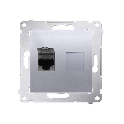 Single computer socket RJ45, category 6, shielded with anti-dust cover (module) silver (metallic)