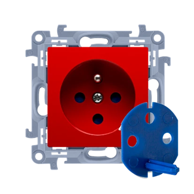Single DATA plug socket with authorization key (module) 16A 230V red