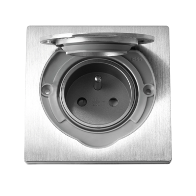 Single flush-mounted French type IP55 stainless steel socket