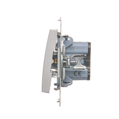 Single NO button with LED backlight without pictogram (module) 16A 250V screw terminals silver (metallic)
