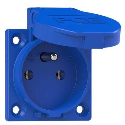 Single-phase panel socket-outlet 16A 2P+E IP44 with pin, "p-nova plus" series Blue