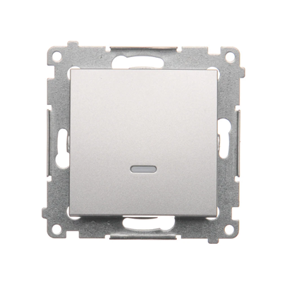 Single push button with LED backlight without pictogram (module) 10A 250V quick connectors silver (metallic)