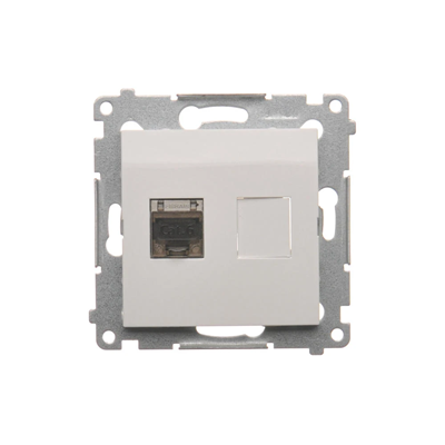 Single RJ45 computer socket, category 6, shielded with anti-dust cover (module) white