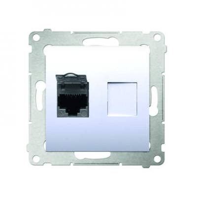 Single RJ45 computer socket, category 6, shielded with anti-dust cover (module) white