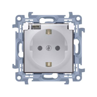 Single socket outlet with earthing schko IP44 with seal (module) 16A 230V white with transparent flap