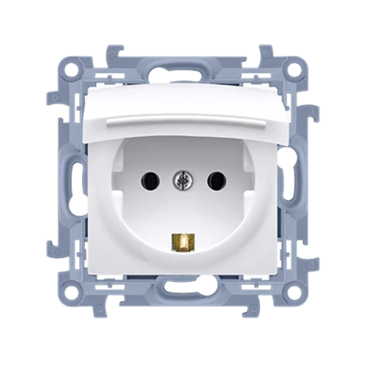 Single socket outlet with earthing schuko IP44 with a seal and shutters for current paths (module) 16A 230V white with a flap
