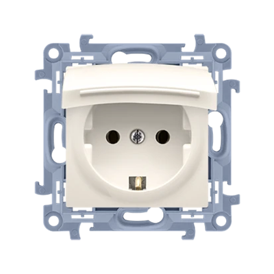 Single socket outlet with earthing schuko IP44 with seal (module) 16A 230V cream with a flap