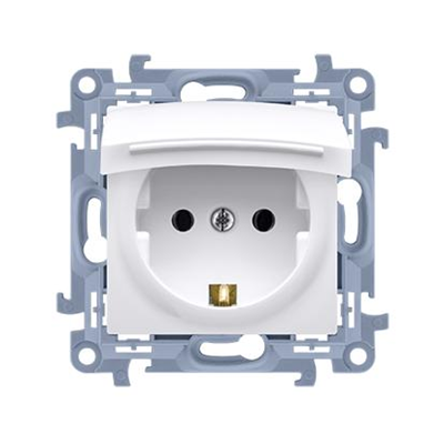 Single socket outlet with earthing schuko IP44 with seal (module) 16A 230V white with a flap