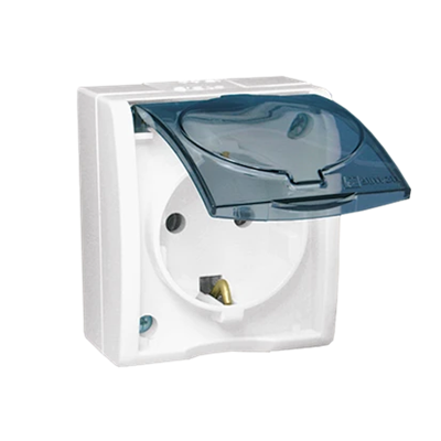Single socket-outlet with earthing type Schuko IP54 white 16A