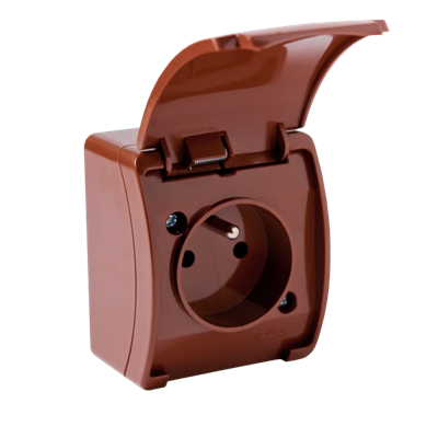 Single socket-outlet with grounding (2P+E) n/t IP44 brown with a flap brown, Koala