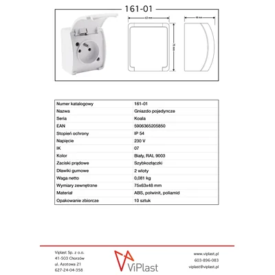 Single socket-outlet with grounding (2P+E) n/t IP44 white with a white flap, Koala