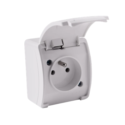 Single socket-outlet with grounding (2P+E) n/t IP44 white with a white flap, Koala