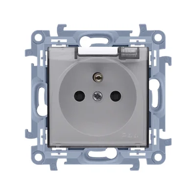 Single socket-outlet with grounding IP44 with a seal and shutters for current paths (module) 16A 230V white with a transparent flap