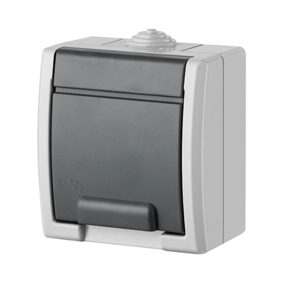 Single socket with earthing - gray, IP55 AQUANT