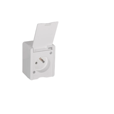 Single socket with grounding (2P+E) n/t IP44 white, beech