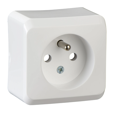 Single socket with grounding, white